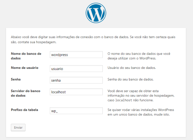 Adicionar dados na instalação do WordPress