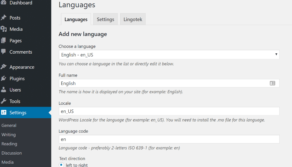 Adicionando o idioma e traduzir um site multilíngue no WordPress