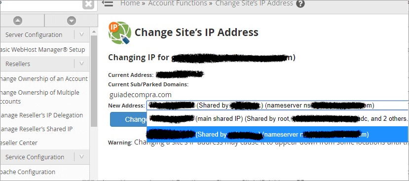 selecionar o endereço de IP