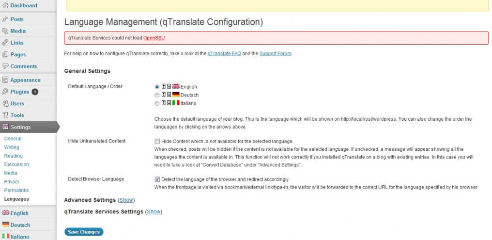 Ativar o widget para traduzir um site