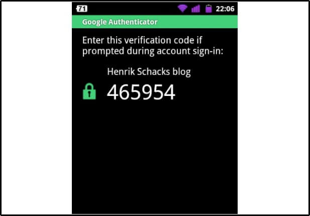 Google Authenticator código de verificação