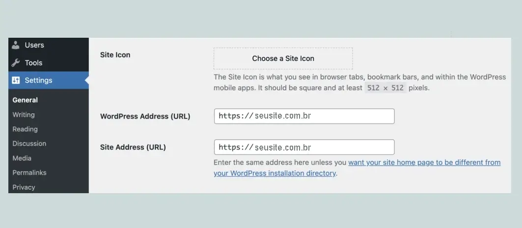 Atualizar a URL nas configurações do WordPress