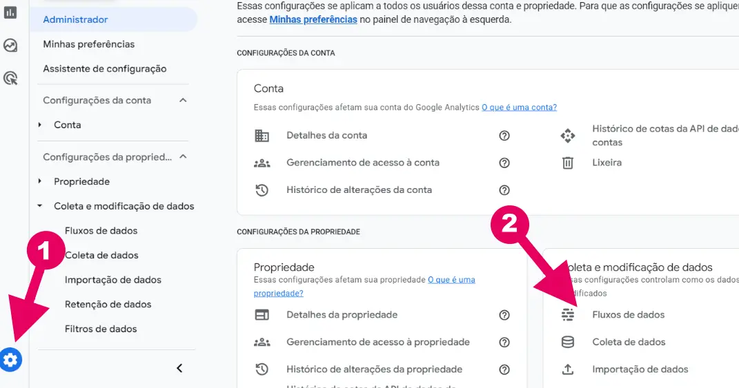 Navegue até a seção Administrador no GA4