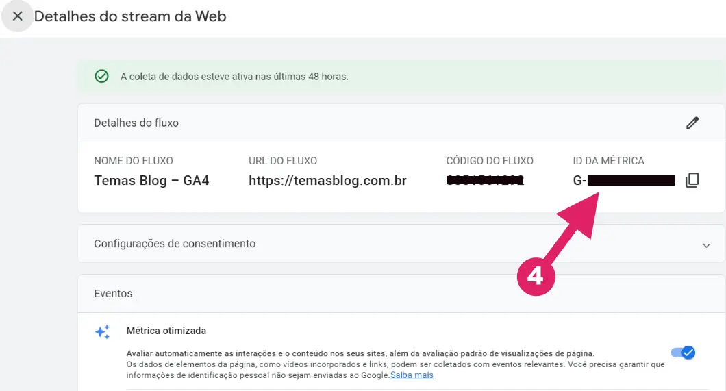 Copie o ID de rastreamento do Analytics 4