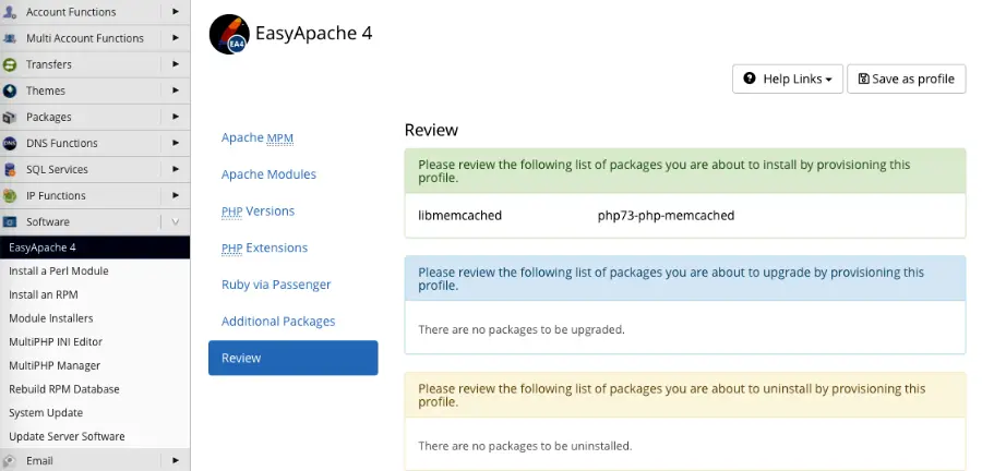 Para finalizar a instalação do Memchached no cPanel