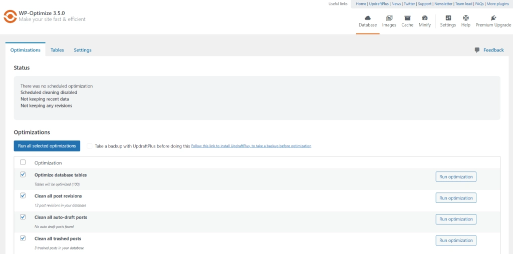 WP-Optimize é um plugin completo de desempenho para WordPress